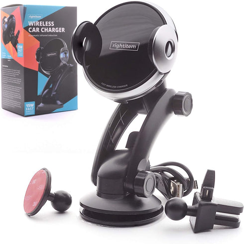 Wireless Car Charger with 15W Fast Charging, Smart Sensor Cradle, Auto-Clamping Mount for iPhone 14, Samsung S23/S22/S21