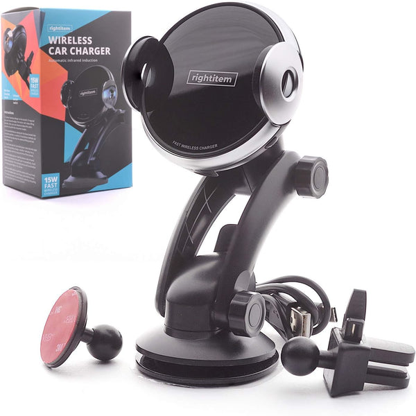 Wireless Car Charger with 15W Fast Charging, Smart Sensor Cradle, Auto-Clamping Mount for iPhone 14, Samsung S23/S22/S21