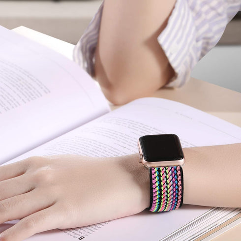 Stretchy Nylon Solo Loop Compatible with Apple Watch Band 40mm 41mm 38mm 42mm 44mm 45mm 46mm 49mm, Adjustable Elastic