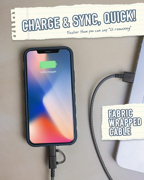Smartish USB-C/Lightning Cable, Crown Joule, 6 Foot Fast Fabric Wrapped Charging Cable, Apple MFi Certified, Black