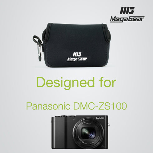 MegaGear Neoprene Camera Case Bag with Carabiner for Panasonic Lumix DC-ZS80, DC-ZS70, DMC-ZS100, DC-TZ95, DC-TZ90,