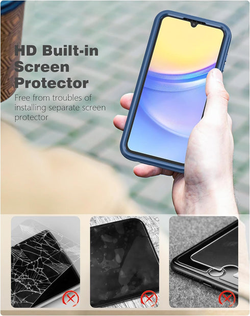 FNTCASE Samsung Galaxy A15-5G Case, Rugged Shockproof Silicone Cover with Built-in Screen Protector (Blue)