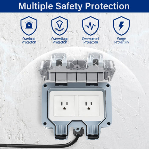 Outdoor Power Outlet with 16.4Ft Extension Cord, Weatherproof IP66 Electrical Outlet Box for Garden Outside