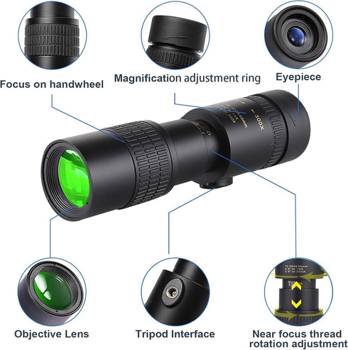Belmeri 10-300x40 BAK4 Monoculars for Adults High PoweredZoom Monocular Telescope with & FMC Lens for Concerts