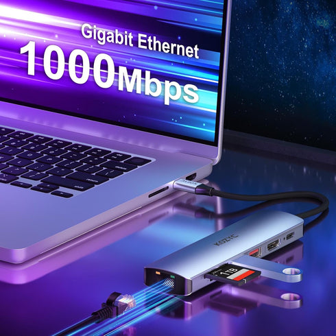 KOZYC USB C Hub Ethernet Multiport Adapter, 7-in-1 with HDMI 4K@60Hz, 100W PD, Compatible with MacBook Air/Pro