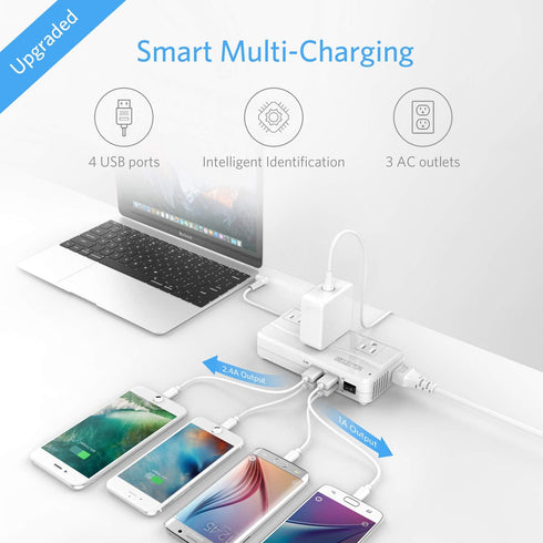 Universal Travel Adapter, 220V to 110V Voltage Converter with 6A 4-Port USB Charging for 150+ Countries