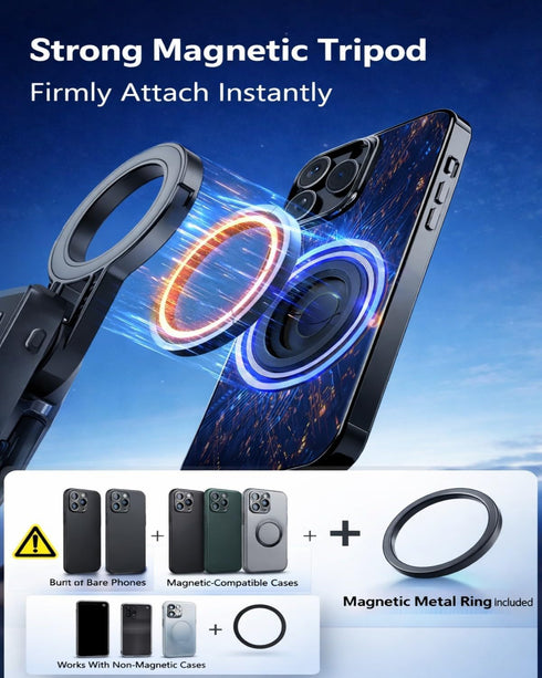 Kehuitry 16.5" 4-in-1 360 Magnetic Mini Selfie Stick Tripod for iPhone & Android, Pocket Size Phone Tripod Stand