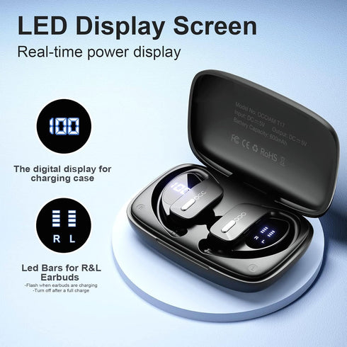 occiam Wireless Earbuds Bluetooth Headphones, 48H Playback, Waterproof with Microphone, LED Display for Sports,