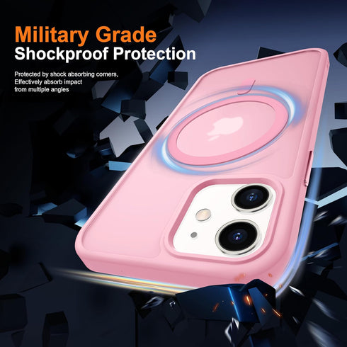 ORETECH Magnetic iPhone 12 Case, Light Pink Frosted Translucent, 15 FT Drop Protection, 2 Pcs Screen Protectors