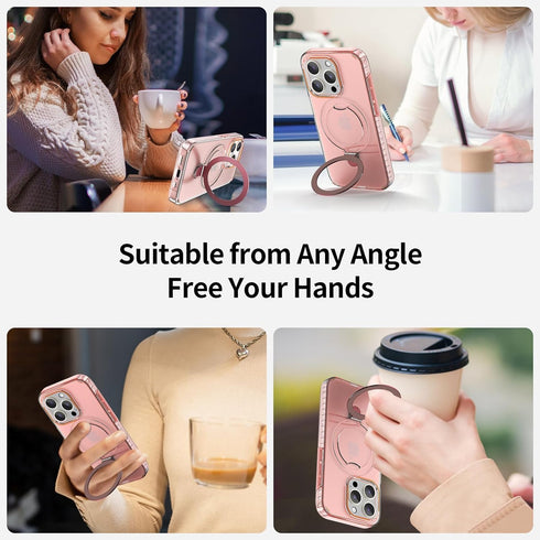 iPhone 14 Pro Max Case - Pink Magnetic Stand, Dual Layer, Military Drop Protection, Anti-Yellowing, MagSafe Compatible,