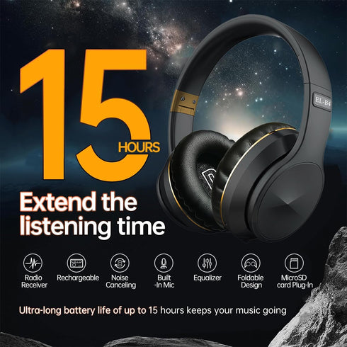 Wireless Bluetooth Headphones, Foldable Over Ear with Microphone, Noise Cancelling for Cellphone, PC, Home Office Travel