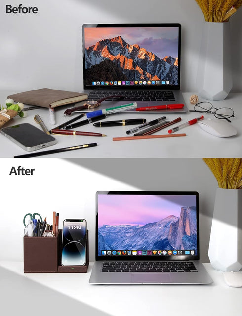 2-in-1 Pen Holder with Wireless Charger, Compatible with iPhone 16/15/14/13/12/11/8 Series, Phone Stand for Desk