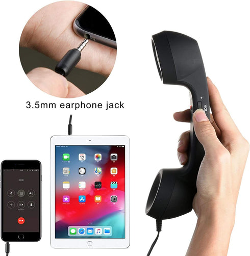 3.5mm Retro Telephone Handset Mic Microphone Speaker for iPhone, iPad, Mobile Phones, Cellphone, Smartphone (Black)
