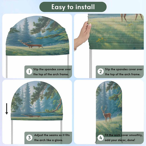 Jnbasdffb 7.2 Forest Elk Wedding Arch Cover,Stretchy Spandex Arch Backdrop Stand Covers FT,Green Trees Leaves Landscape
