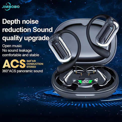 Open Ear Headphones Bluetooth 5.4, Wireless Earbuds with Mic, 50hrs Playtime, LED Digital Charging Case for Running