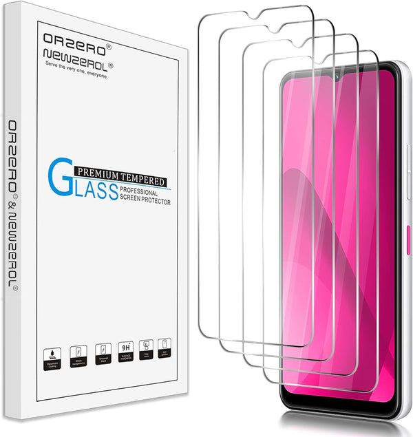 Orzero (4 Pack) Tempered Glass Screen Protector for T-Mobile REVVL 7 5G 6.58 inch, 2.5D Arc Edges, 9H Hardness