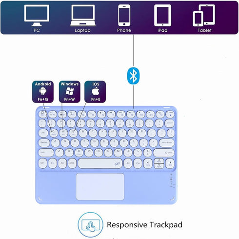 Bluetooth Keyboard, 10-inch Wireless Keyboard with Touchpad, Ultra-Slim Portable Rechargeable for iPad, iPhone, Android