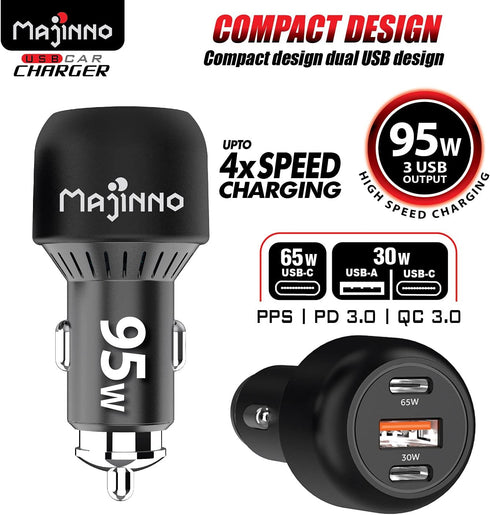 USB C Car Charger Fast Charge PD PPS 95W for iPhone Laptop, 65W 30W Super Type QC 3.0 Cigarette Lighter Adapter