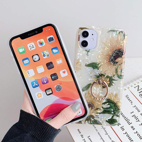 Qokey Flower Design Clear Case for iPhone 11 Pro Max, 6.5 inch, with 360 Degree Rotating Ring Kickstand