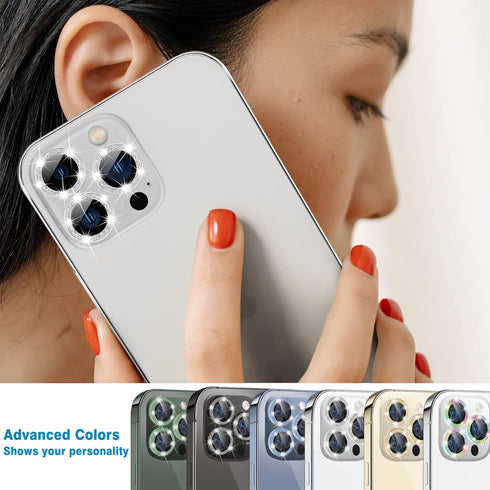 Bling Glitter Camera Lens Protector for iPhone 13 Pro & Pro Max - 9H Tempered Glass, Anti-Scratch, Shockproof - 3Pcs