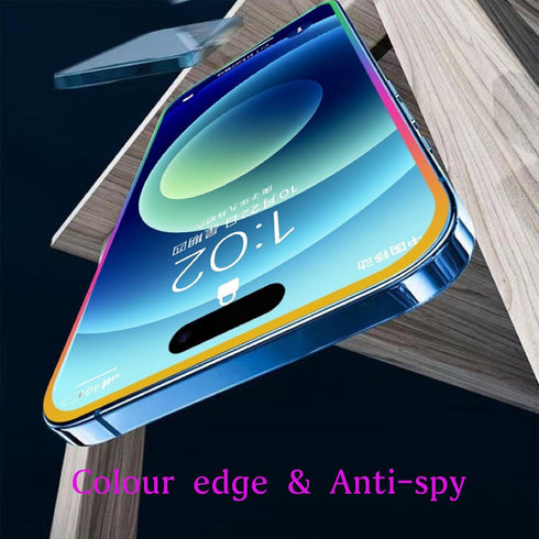 Privacy Screen Protector for iPhone 14 Pro, Tempered Glass Electroplated Color Edge Anti-spy Film, 6.1 Inch