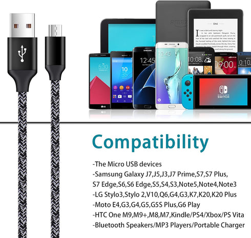 Adaptive Fast Charger for Samsung Galaxy S7 Edge, S6, S5, J3, J7, Moto G5, LG Stylo, 3ft Fast Charging Micro USB