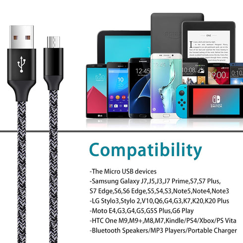 Micro Charger Phone Android Cables for Samsung Galaxy A9, Motorola Moto E 2020 E7 E6 E5 G6 Play, 6FT Fast Micro