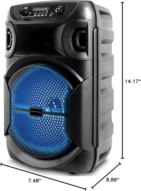 Technical Pro 8 Inch Bluetooth Speaker, 800 Watts with Woofer & Tweeter, Festival PA LED, True Wireless Stereo, 30 Feet