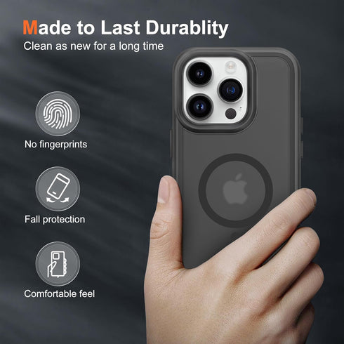 for iPhone 14 Pro (5 in 1) MagSafe Shockproof Anti-Drop Cover Case with Anti-Spy Glass Screen Protector, Camera Lens Protector, and Clean Kits - Complete Protection Bundle (Black)