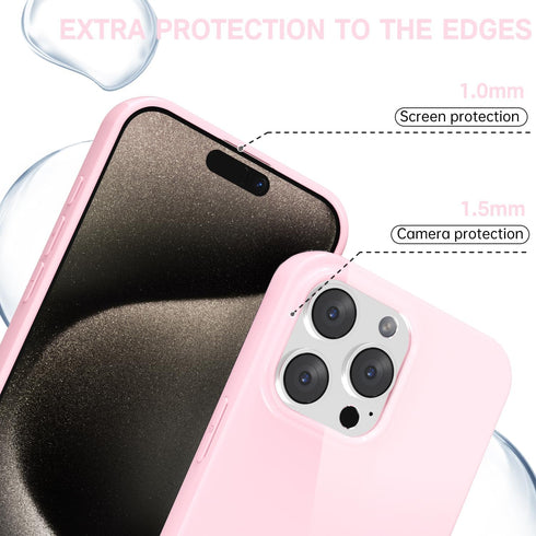 iPhone 15 Pro Max Case, Pink Silicone Glossy Soft Rubber Gel Protective Cover for Women Girl, Slim Shockproof