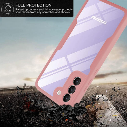 CCSamll Clear Case for Samsung Galaxy S21 5G with Screen Protector, Slim Shockproof TPU Bumper, QC Pink Full Body