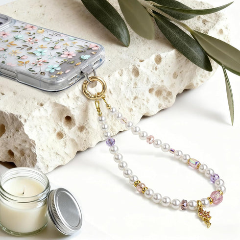 pcgaga Pearl Beaded Phone Charm, Phone Wrist Strap, Handmade Bracelet Straps, Anti-Lost Lanyard Wrist Chain for Airpods