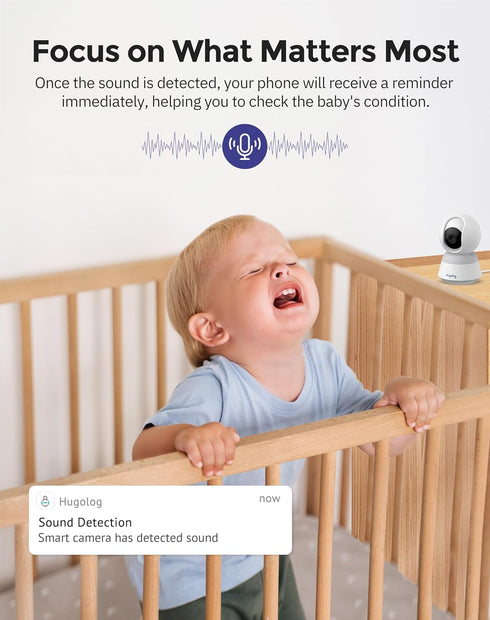 Hugolog 3K 5MP Indoor Security Camera with Auto-Focus, Ideal for Baby Monitor/Pet Camera, Starlight Night Vision, AI