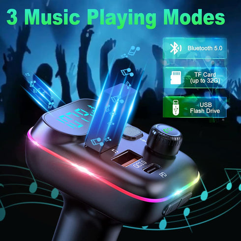 VR Robot Upgraded Bluetooth FM Transmitter for Car, Wireless Bluetooth 5.0 Adapter with Dual USB Ports, 20W PD+QC3.0