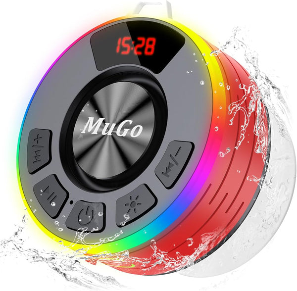 MuGo Shower Bluetooth Speaker Waterproof IPX7, 360 HD Stereo Sound Bathroom Speaker Bluetooth