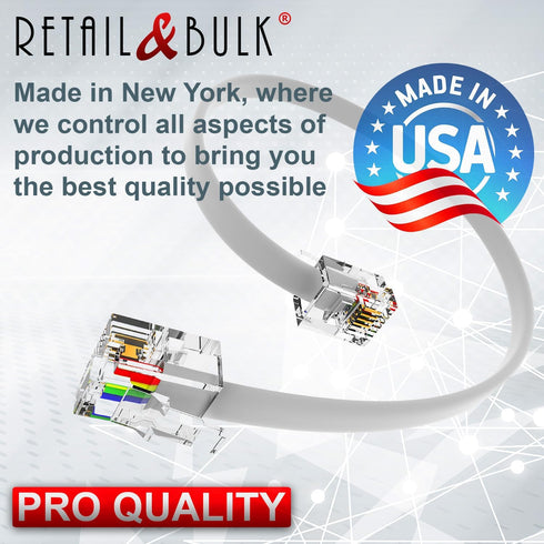 (3 Pack) 12 Inches Short Telephone Cable RJ11, Premium Quality Phone Line Cord (1 Foot, White)