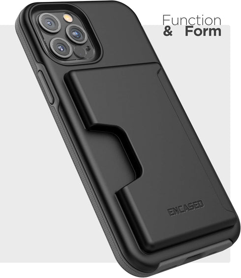 ENCASED Protective Wallet Case for iPhone 12 Pro Max with Card Holder, Black