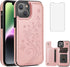 Asuwish Card Holder Wallet Cover Case for iPhone 15 6.1 inch, with Tempered Glass Screen Protector, Rose Gold