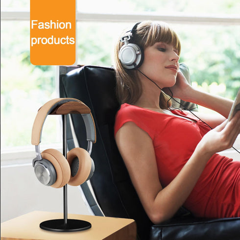 Headphone Stand Holder with Wood and Aluminum, Desktop Headset Stand for All Headphone Sizes (Black)