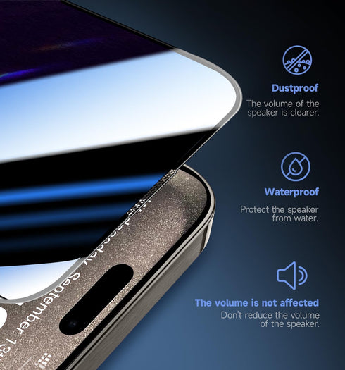 MAGIC JOHN Privacy Glass Screen Protector for iPhone 15 Pro Max 6.7" - 2 Pack, Bubble Free, HD Clear, Easy Install,