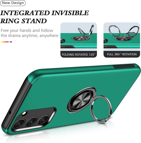 HeZhiNing Samsung Galaxy S23 Case, Shockproof with 360° Ring Holder Kickstand, Dark Green