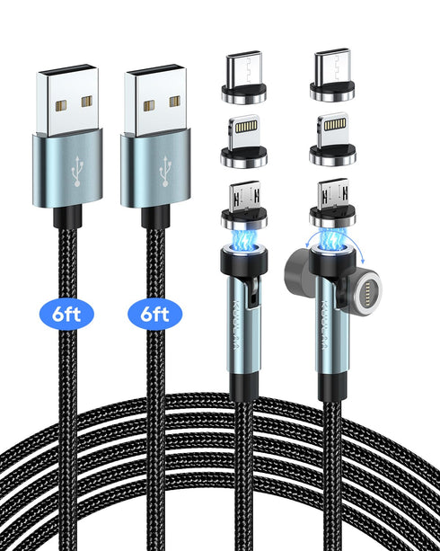 Kuulaa 7PIN Magnetic Charging Cable, 540° Rotating Magnetic Phone Charger 2Pack, 6FT Fast Charging Cable