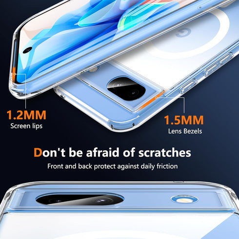 Hensinple Magnetic Case for Google Pixel 8A, Clear Slim Shockproof Cover with Screen Protector, Compatible with MagSafe.