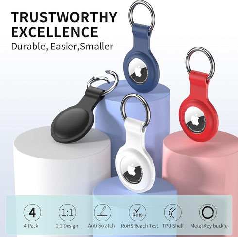 Air Tag Holder for AirTag Case Keychain, Silicone Keychain Ring Cover for Apple GPS Tracker Item Tag Finders, 4 Pack