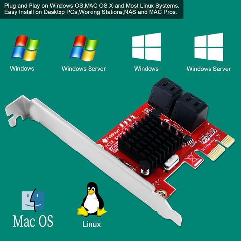 PCIE 3.0 to 4-Ports SATA III Expansion Card for Desktop PCs, Plug and Play for Windows, MAC, Linux