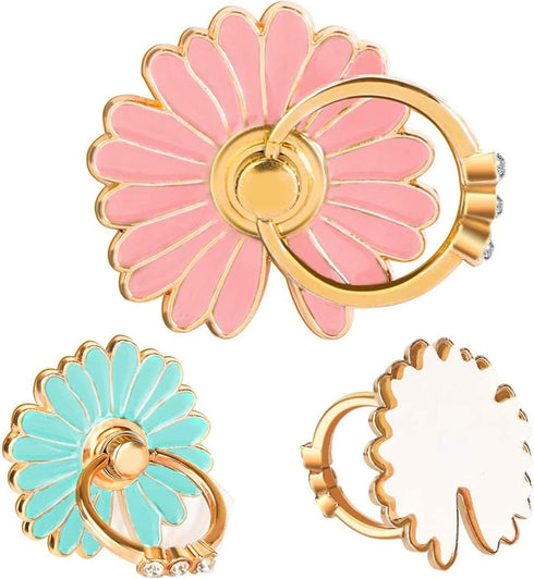 3-Pack Phone Ring Holder, 360 Rotation Glitter Bling Bling Finger Bracket Stand Grip for Smartphones, Tablets, Daisy