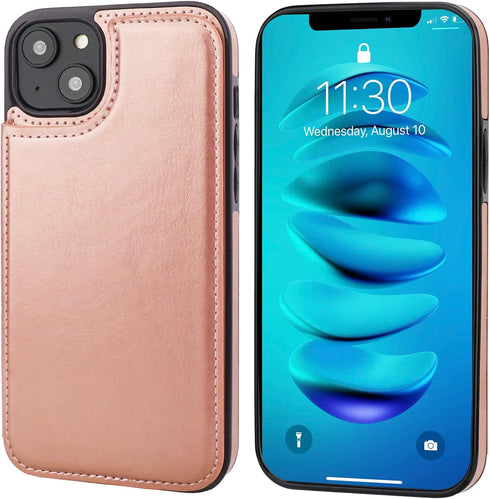 iPhone 14 Plus Wallet Case with Card Holder, PU Leather Kickstand, Double Magnetic Clasp, Durable Shockproof Cover 6.7