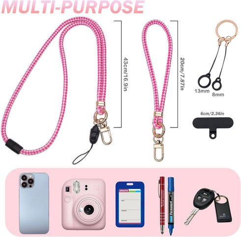 Cell Phone Lanyard with Safety Breakaway Buckle, 1xPhone Neck Strap, 1xPhone Wrist Lanyard Strap, 2×Phone Patches, 2xKeyrings, 2xPen Holders