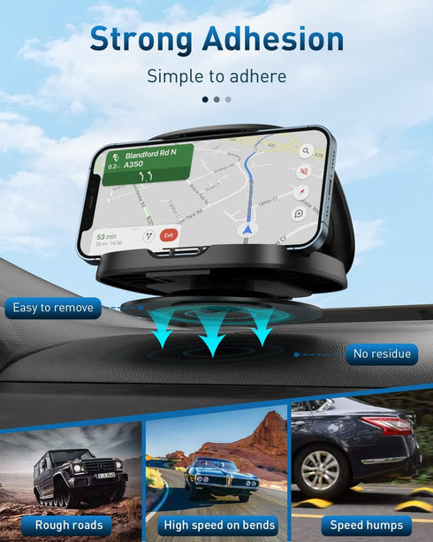 Phone Mount for Car - 360° Rotatable Dashboard Holder for Cell Phones, Washable Reusable for iPhone Samsung Smartphones