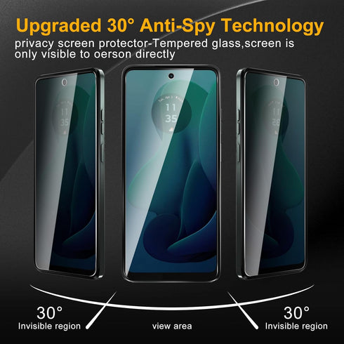 3 Pack Privacy Screen Protector for Motorola Moto G 5G / G Play 5G 2024, Anti Spy Tempered Glass 9H Hardness, Black
